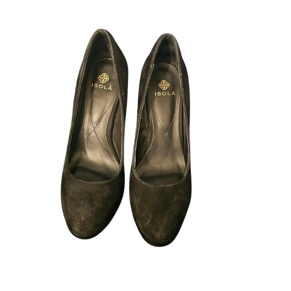 Black Suede Block Heel Pumps ISOLA Womens Size 10 Classic Dress Shoes Minimalist - Picture 3 of 7